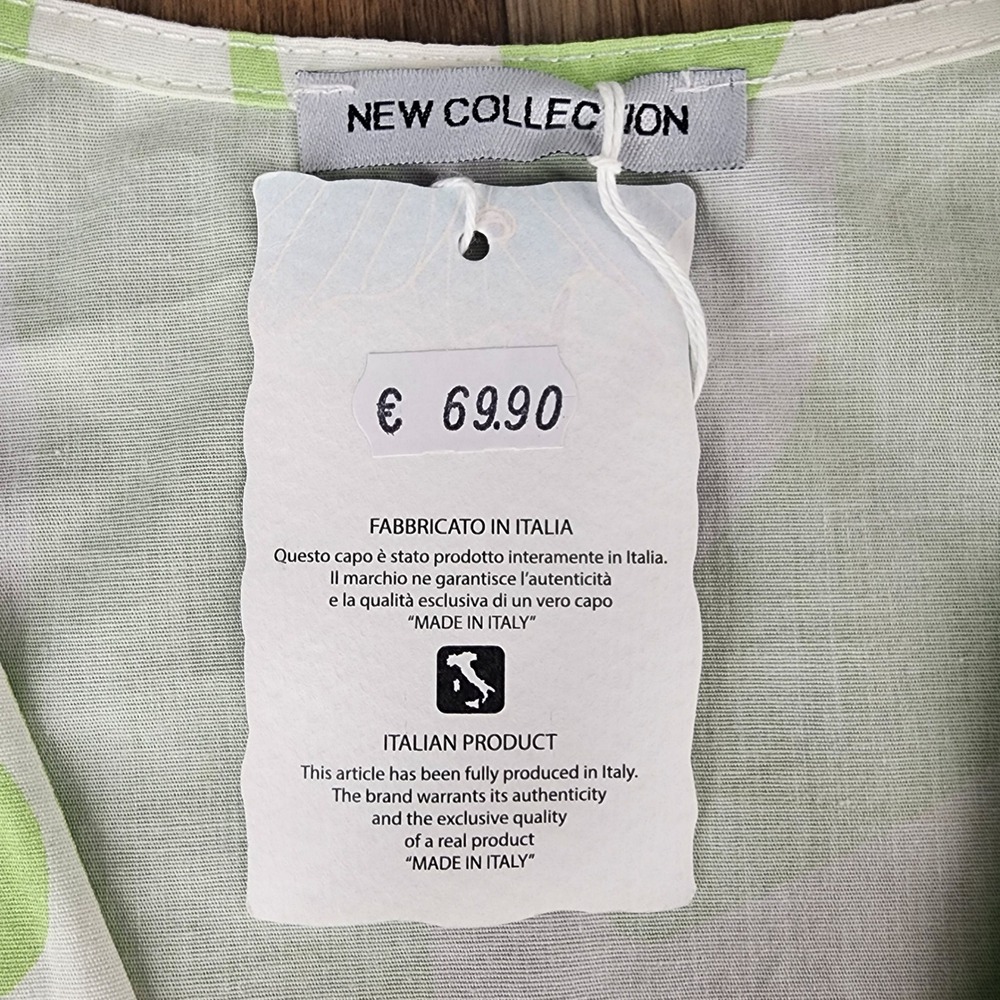 New Collection Made in Italy Print Tunic Top Women's Medium Green White V Neck - Picture 2 of 13